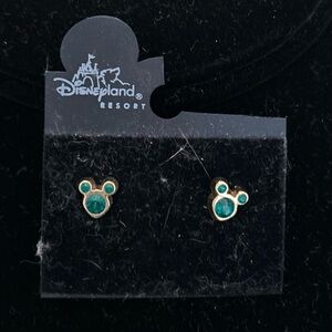Disney resort girls mini gold & emerald green  mouse earrings. Nickel fr…